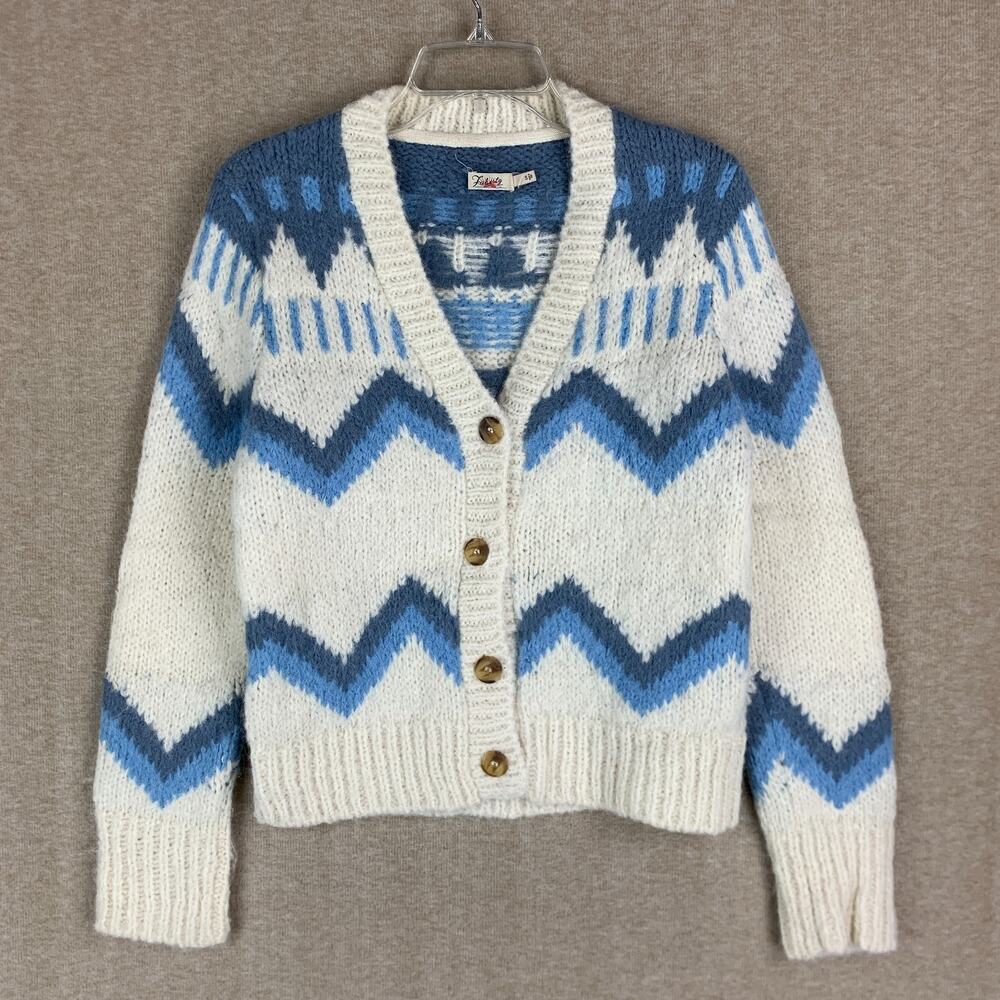 Faherty Icelyn Fair Isle Cardigan S Alpaca Wool Peru Hand Chunky Knit Nordic